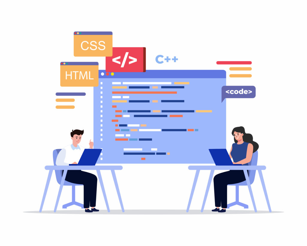 team working on coding